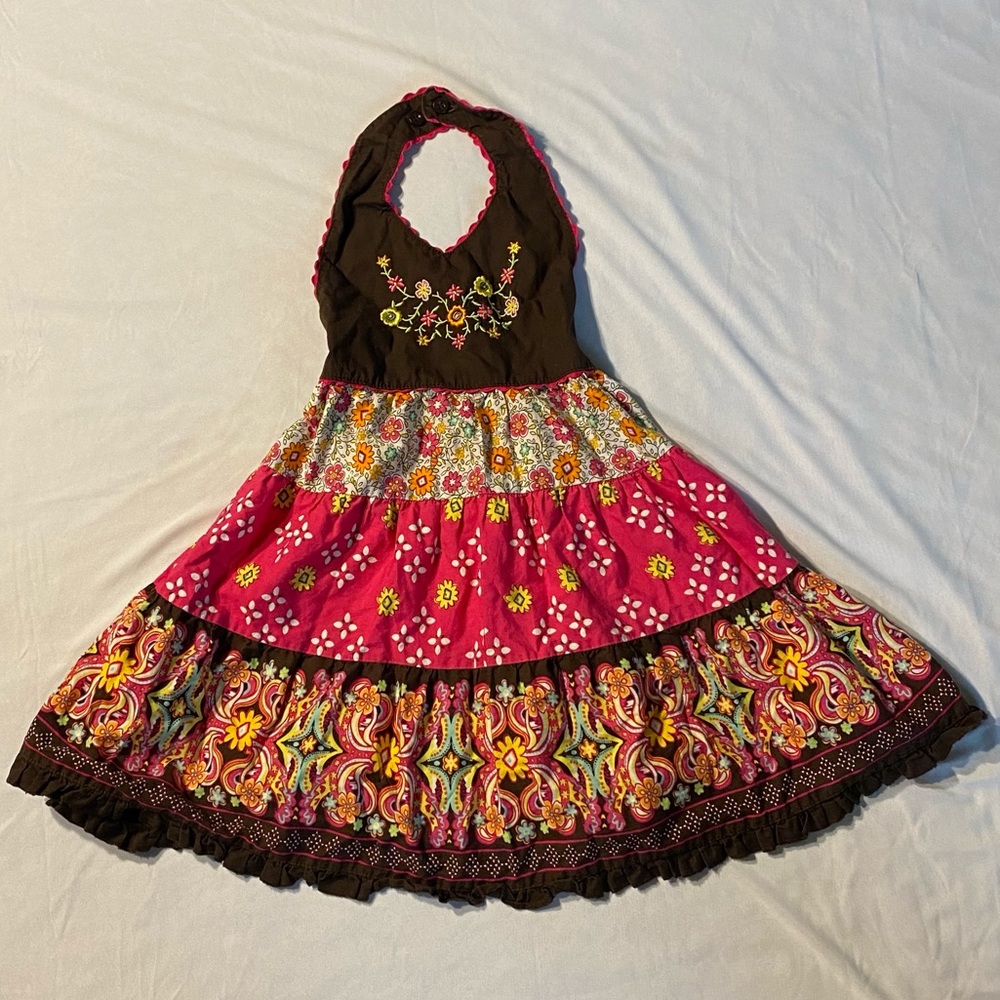 Blueberi Boulevard Bohemian floral halter dress